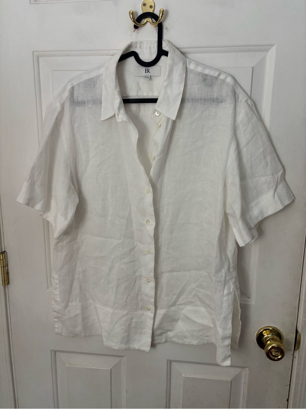 Banana Republic White Short-Sleeve Linen Button-Down Shirt